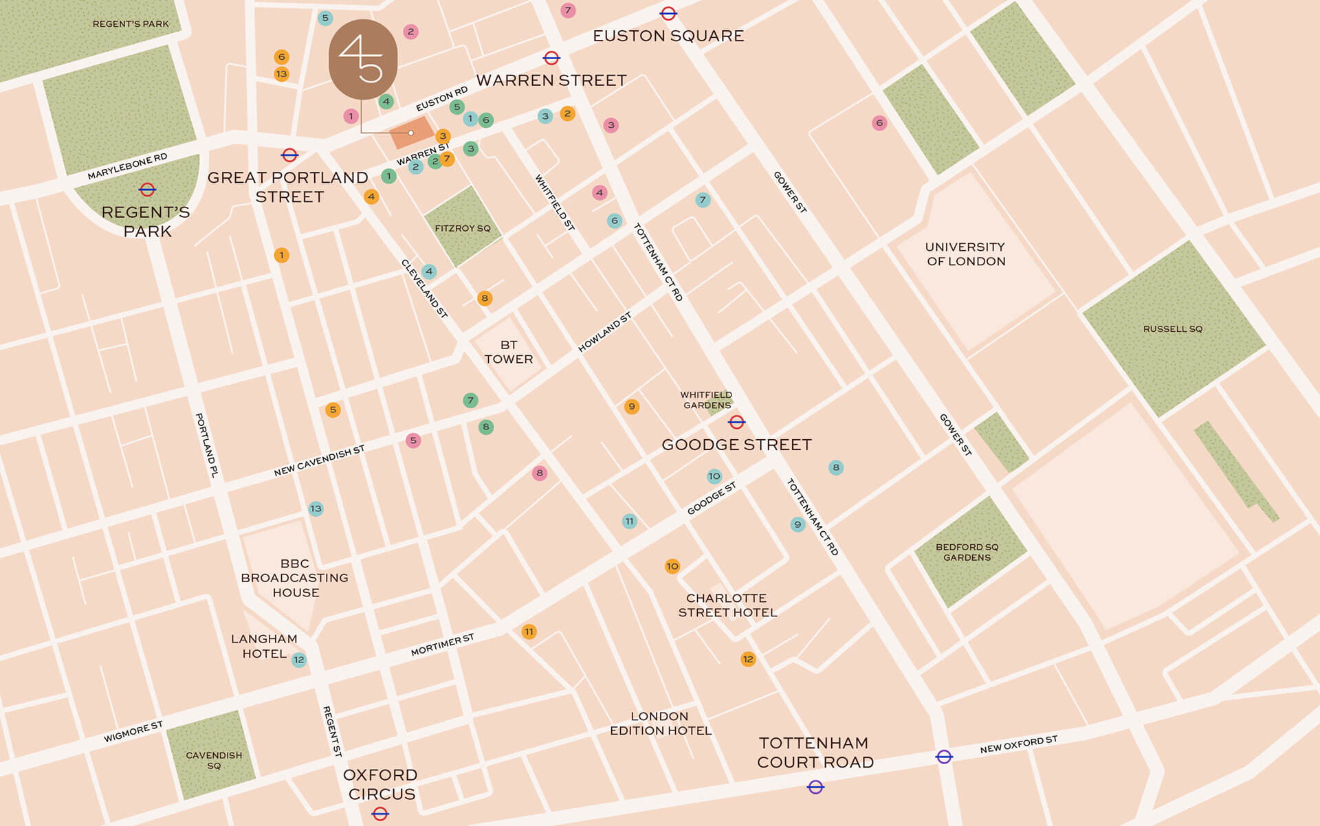 Map of local amenities around 45 Warren Street